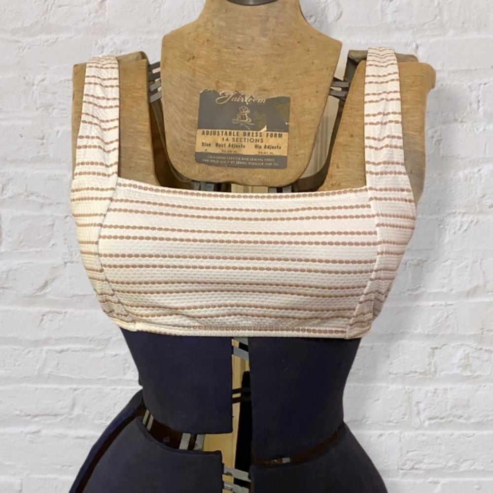 Accessorize London White Tan Stripe Bikini Top